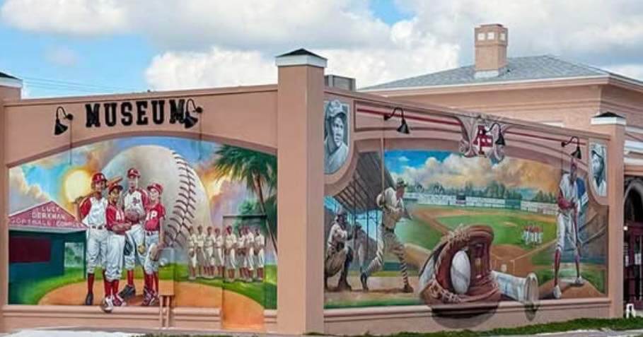 Colorful murals depicting the history of Baseball in Avon Park adorned the exterior of the Avon Park Baseball Museum in central Florida