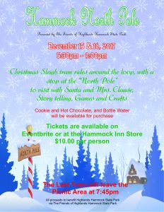 Flyer for the Hammock North Pole at Hammock State Park with the background image being the north pole