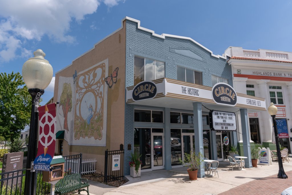 Exterior of historic circle theatre building located in downtown sebring, fl