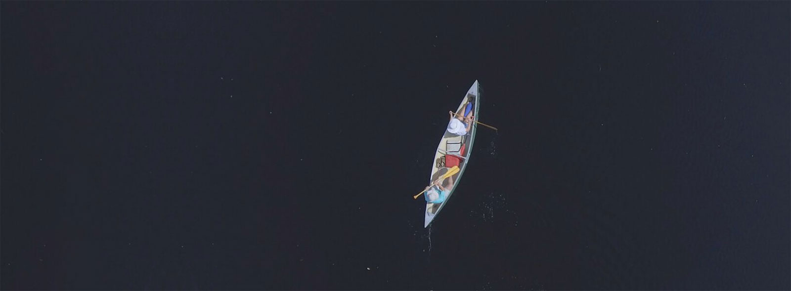 Couple rowing a canoe on a lake