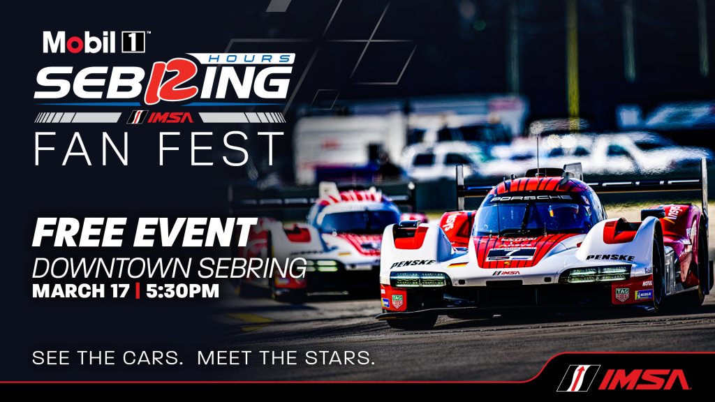 Sebring Raceway poster advertising the Fan Fest event that will take place in Downtown Sebring on March 17 at 5:30PM.