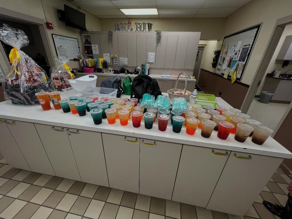 An assortment of colorful energizing teas from a large order at Thankful Hearts Nutrition in Avon Park, Florida.