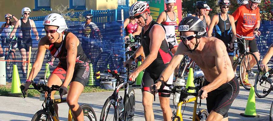 triathletes at bike transition-visit-sebring-fl